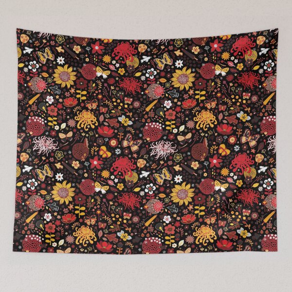 Item preview, Japanese Garden - Red, Gold and Rust on Black - exotic floral pattern by Cecca Designs designed and sold by Cecca-Designs.
