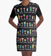 Line em Up! - Prohibition Cocktails pattern on black by Cecca Designs Graphic T-Shirt Dress