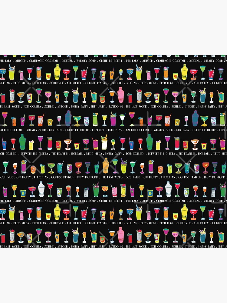 Line em Up! - Prohibition Cocktails pattern on black by Cecca Designs by Cecca-Designs