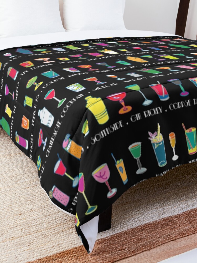 Alternate view of Line em Up! - Prohibition Cocktails pattern on black by Cecca Designs Comforter