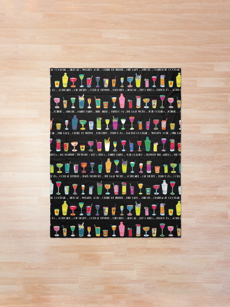 Alternate view of Line em Up! - Prohibition Cocktails pattern on black by Cecca Designs Comforter