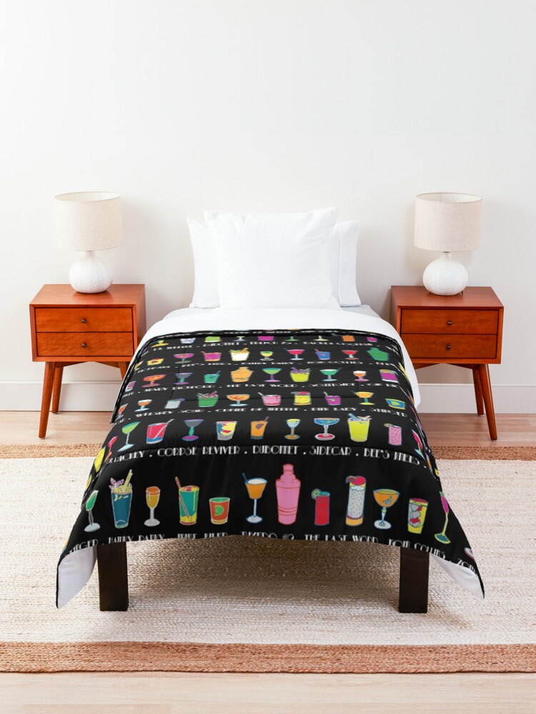 Alternate view of Line em Up! - Prohibition Cocktails pattern on black by Cecca Designs Comforter