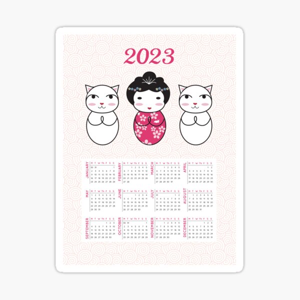 Japanese Kokeshi Doll 2023 Calendar Sticker