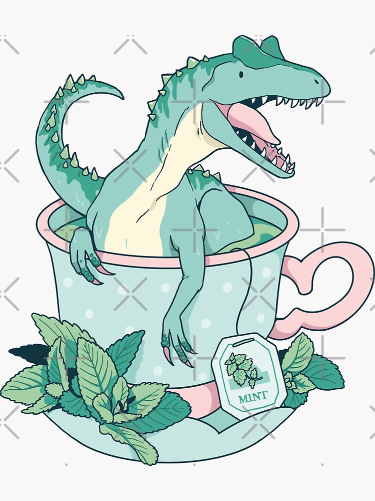 Tea-Rex -Funny Tea drinking Dinosaur T-Rex Cute' Sticker