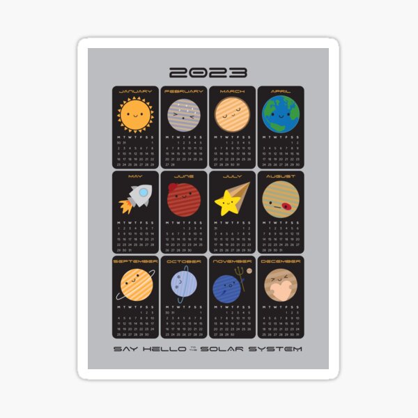 Say Hello to the Solar System 2023 Calendar Sticker