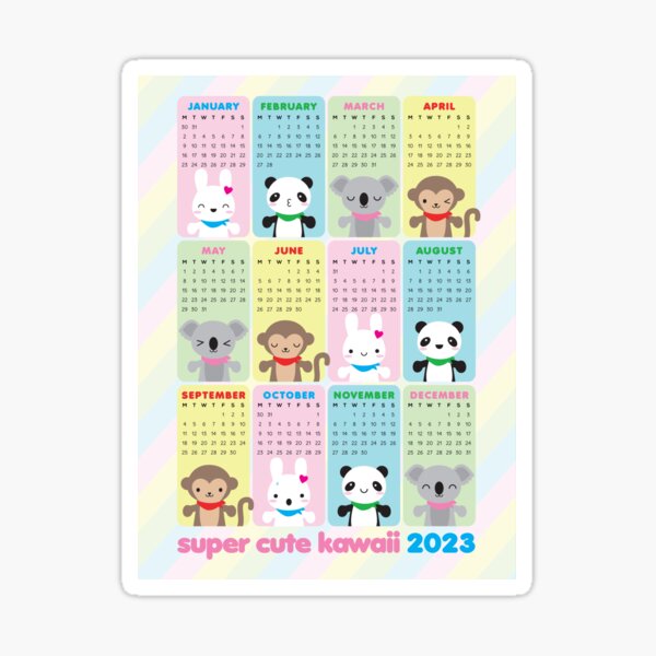 Super Cute Kawaii Animals 2023 Calendar Sticker
