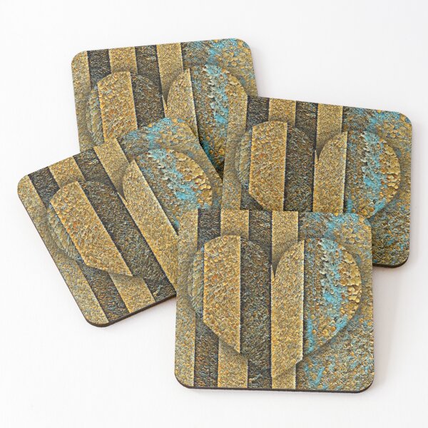 Item preview, heart shaped peeling paint turquoise gold and brown coloured design designed and sold by mister-john.