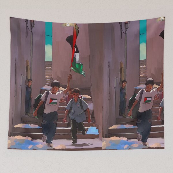 Item preview, Palestinian children raising the flag designed and sold by Ibaa Al Rawahi.