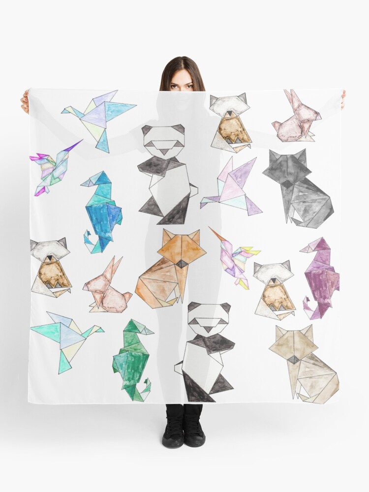 Cute Hand Drawn Geometric Paper Origami Animals Scarf