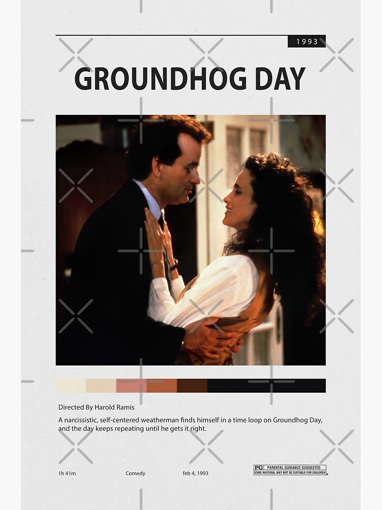 "Groundhog Day movie poster 1993, Romance/Comedy" Sticker for Sale by