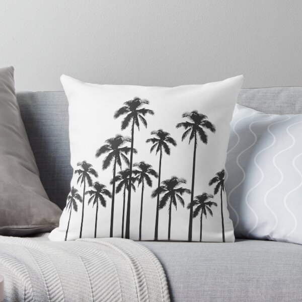 Black and White Exotic Tropical Palm Trees Throw Pillow