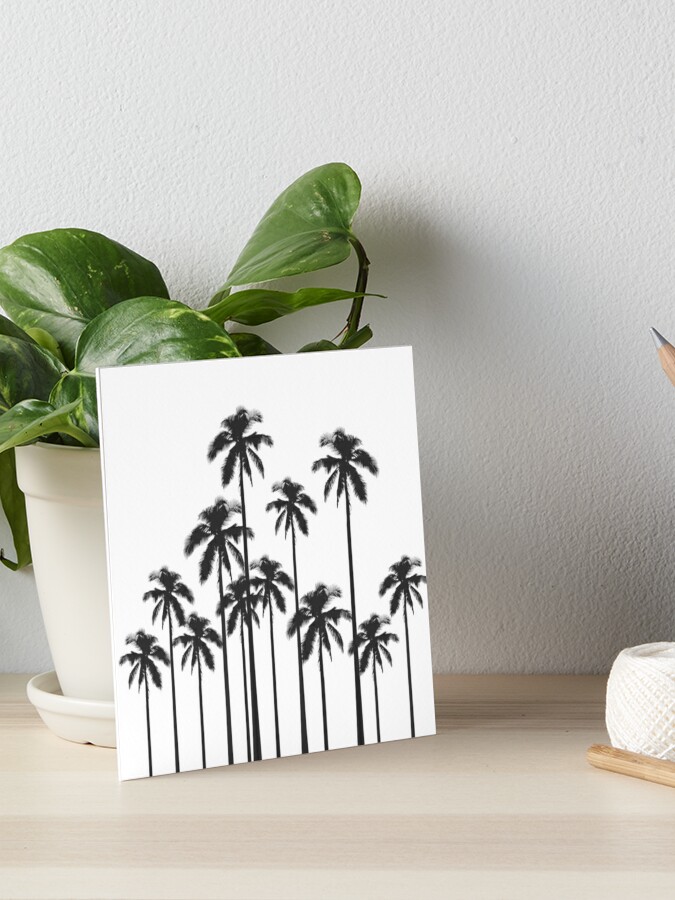 Thumbnail 1 of 2, Art Board Print, Black and White Exotic Tropical Palm Trees designed and sold by Blkstrawberry.