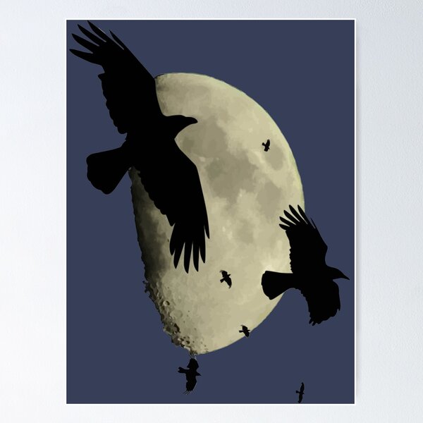 Item preview, Crows In Flight Silhouetted Against A Large Moon Vector Art designed and sold by taiche.
