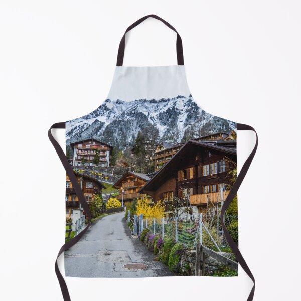 Item preview, Cozy houses and colorful plants near slope of snowy mountain designed and sold by TheVIP.