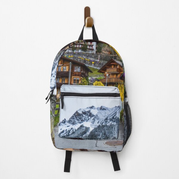 Item preview, Cozy houses and colorful plants near slope of snowy mountain designed and sold by TheVIP.