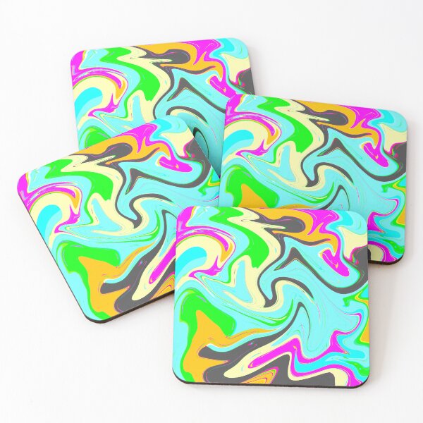 Item preview, Modern Liquid Swirl Abstract Pattern Square Vibrant Neon Blue and Muted Multicolor Design designed and sold by theprintedclub.
