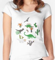Dinosaur Desert - green and orange on grey - fun pattern by Cecca Designs Women's Fitted Scoop T-Shirt