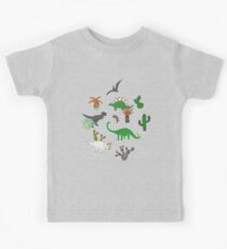Dinosaur Desert - green and orange on grey - fun pattern by Cecca Designs Kids Tee