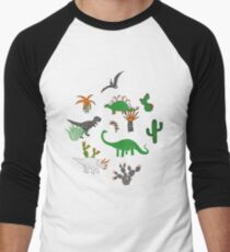 Dinosaur Desert - green and orange on grey - fun pattern by Cecca Designs Men's Baseball ¾ T-Shirt