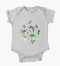 Dinosaur Desert - green and orange on grey - fun pattern by Cecca Designs One Piece - Short Sleeve