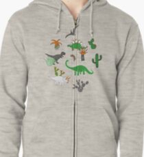 Dinosaur Desert - green and orange on grey - fun pattern by Cecca Designs Zipped Hoodie
