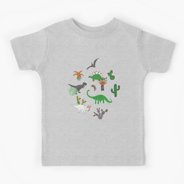 Dinosaur Desert - green and orange on grey - fun pattern by Cecca Designs Kids T-Shirt