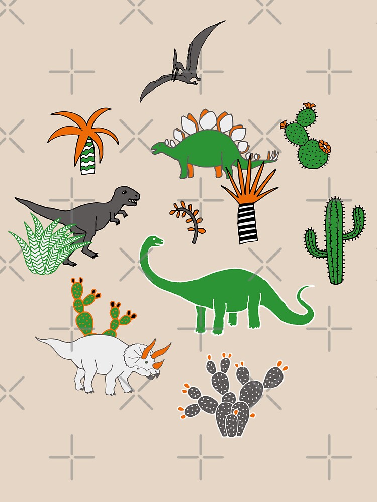 Dinosaur Desert - green and orange on grey - fun pattern by Cecca Designs by Cecca-Designs