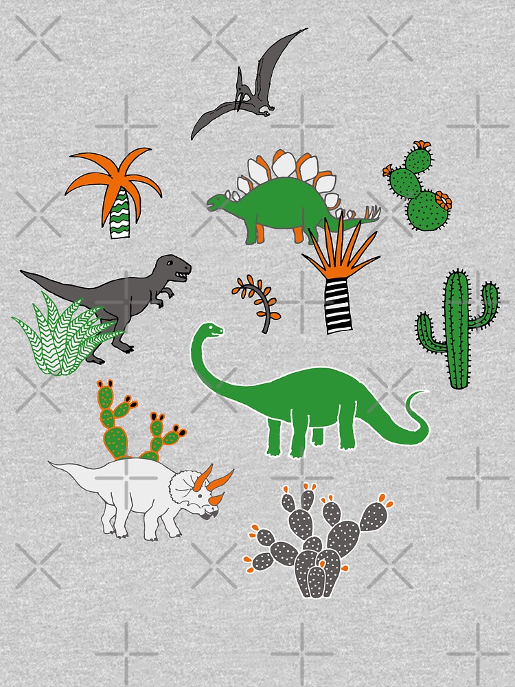 Dinosaur Desert - green and orange on grey - fun pattern by Cecca Designs by Cecca-Designs