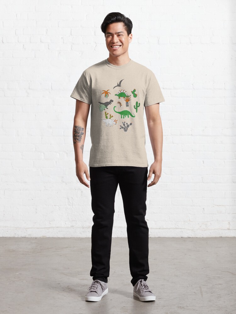 Alternate view of Dinosaur Desert - green and orange on grey - fun pattern by Cecca Designs Classic T-Shirt