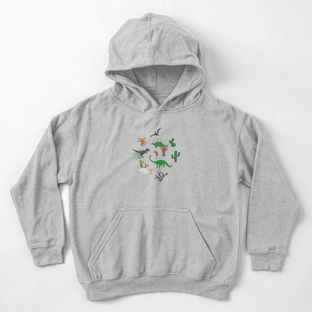 Dinosaur Desert - green and orange on grey - fun pattern by Cecca Designs Kids Pullover Hoodie