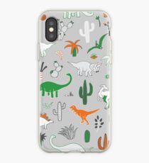 Dinosaur Desert - green and orange on grey - fun pattern by Cecca Designs iPhone Case