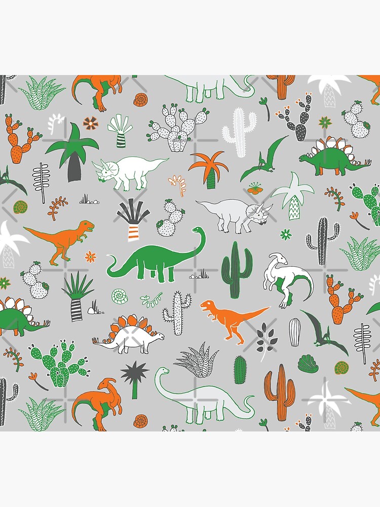 Dinosaur Desert - green and orange on grey - fun pattern by Cecca Designs by Cecca-Designs