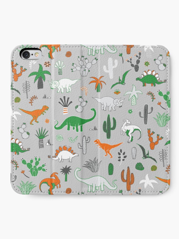 Alternate view of Dinosaur Desert - green and orange on grey - fun pattern by Cecca Designs iPhone Wallet