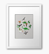 Dinosaur Desert - green and orange on grey - fun pattern by Cecca Designs Framed Print