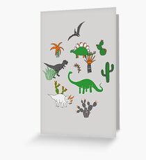 Dinosaur Desert - green and orange on grey - fun pattern by Cecca Designs Greeting Card
