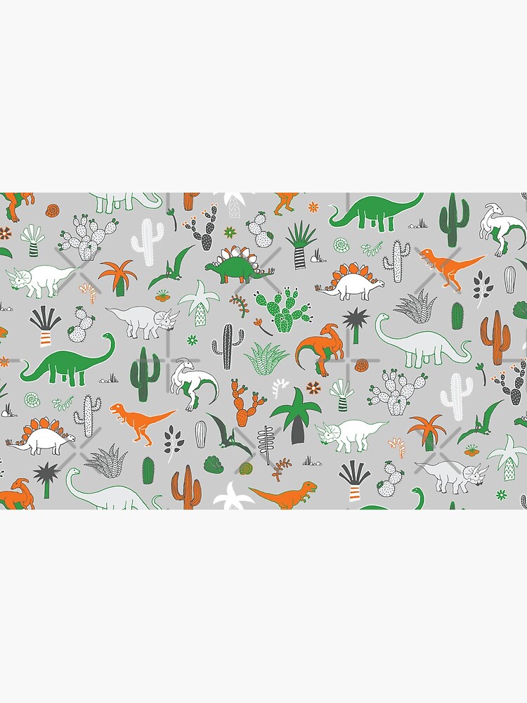 Dinosaur Desert - green and orange on grey - fun pattern by Cecca Designs by Cecca-Designs