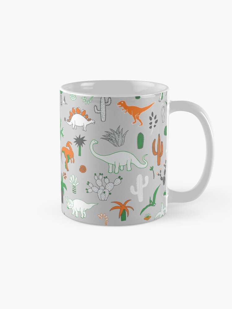Alternate view of Dinosaur Desert - green and orange on grey - fun pattern by Cecca Designs Mug