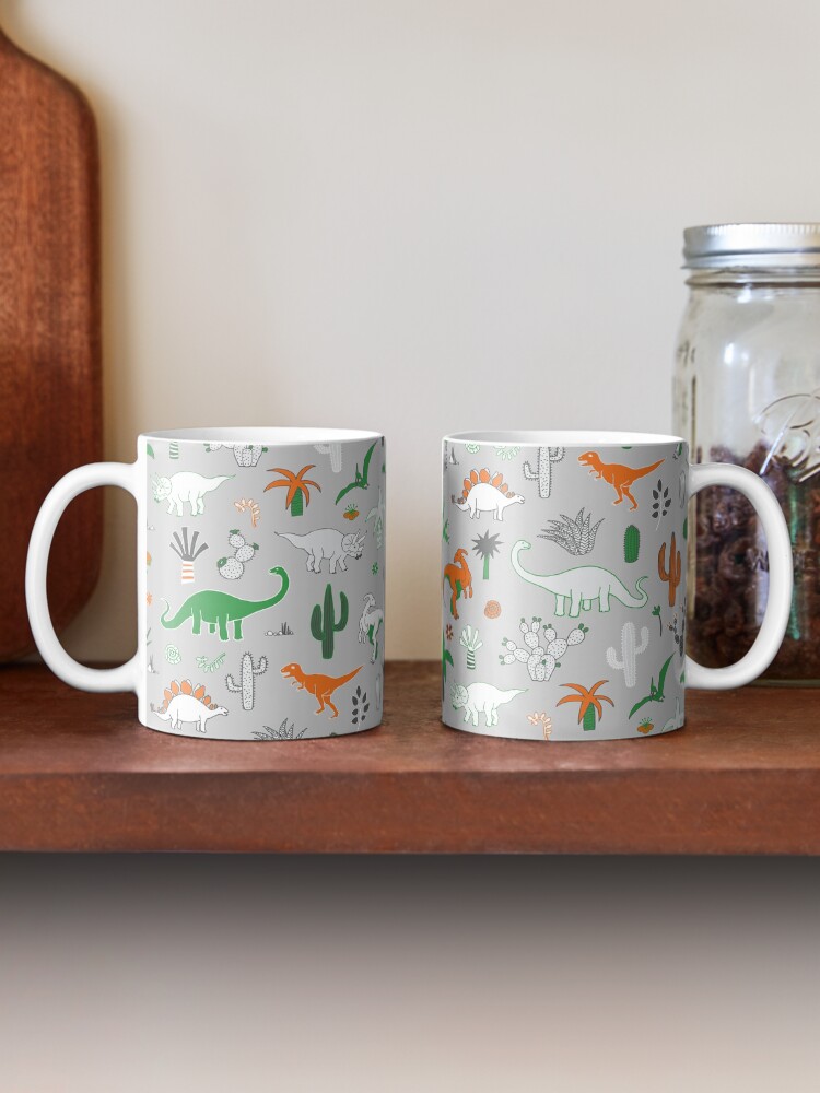 Alternate view of Dinosaur Desert - green and orange on grey - fun pattern by Cecca Designs Mug