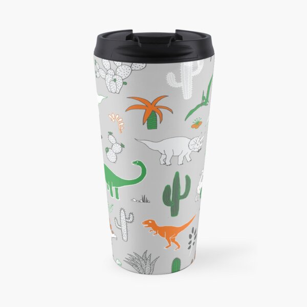 Dinosaur Desert - green and orange on grey - fun pattern by Cecca Designs Travel Mug
