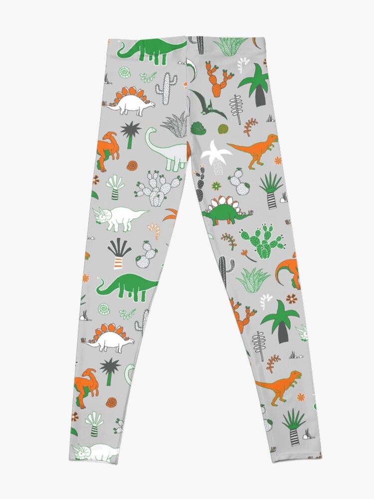 Alternate view of Dinosaur Desert - green and orange on grey - fun pattern by Cecca Designs Leggings