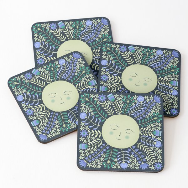 Item preview, Moon with Folk Floral Beams designed and sold by Vicki Dunlop.