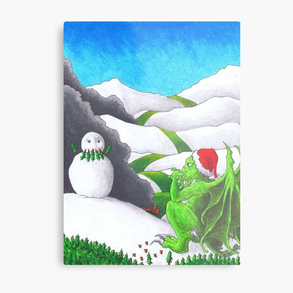 Great Cthulhu Hates Christmas - Self-portrait in Snow Metal Print
