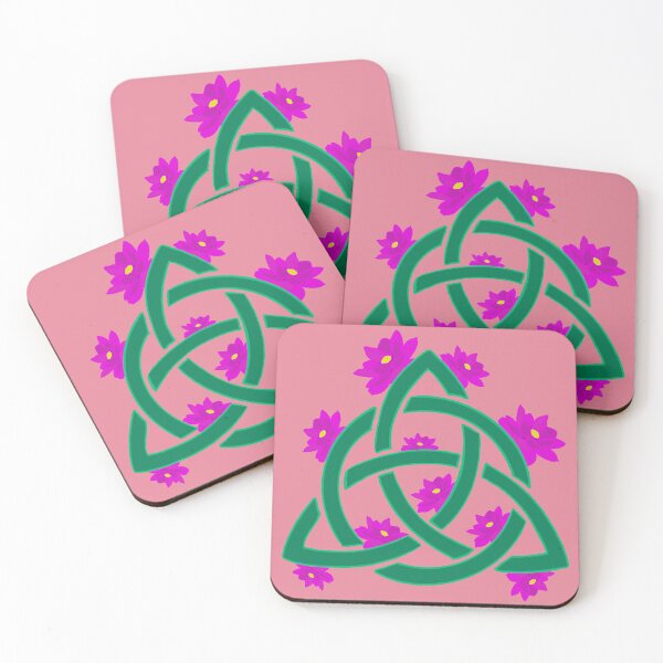 Item preview, Magical triquetra symbol with beautiful lotus blossoms pink background designed and sold by LynseysArtShop.