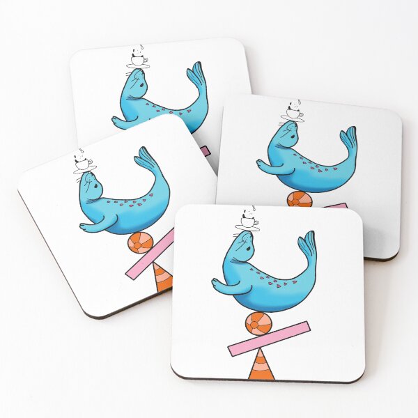 Item preview, Happy seal balancing on a ball in baby blue, pink and orange cute gift designed and sold by AnanasArt.