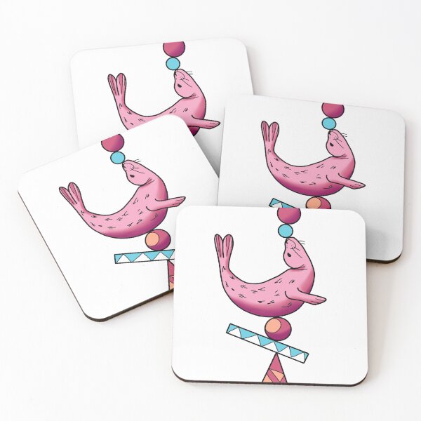 Item preview, Happy seal balancing on a ball in baby pink, cerise and blue cute gift designed and sold by AnanasArt.