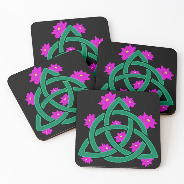 Item preview, Magical triquetra symbol with beautiful lotus blossoms black background designed and sold by LynseysArtShop.