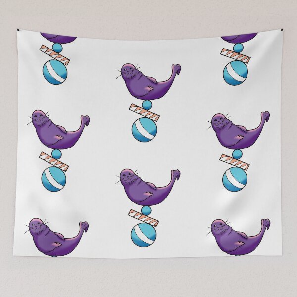 Artikelvorschau, Happy seal balancing on a ball in purple and baby blue cute gift entworfen und verkauft von AnanasArt.