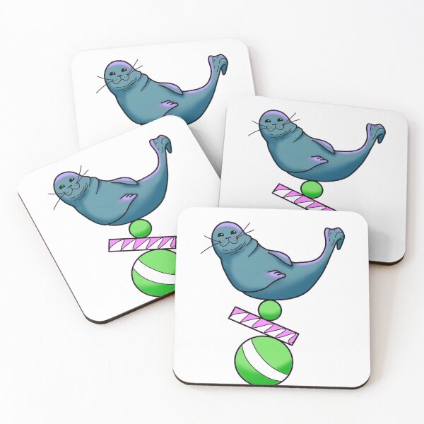 Item preview, Happy seal balancing on a ball in teal and green cute gift designed and sold by AnanasArt.