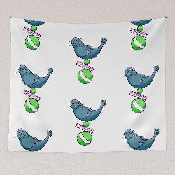 Artikelvorschau, Happy seal balancing on a ball in teal and green cute gift entworfen und verkauft von AnanasArt.
