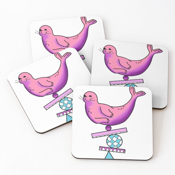 Item preview, Happy seal balancing on a ball in vibrant pink and blue cute gift designed and sold by AnanasArt.